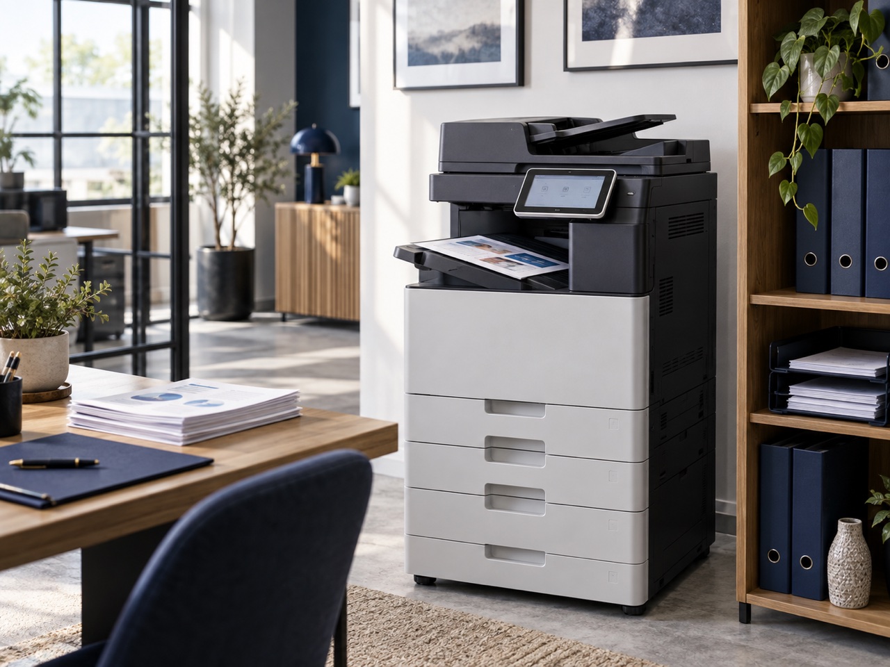 Illustration d’un copieur multifonction dans un bureau.