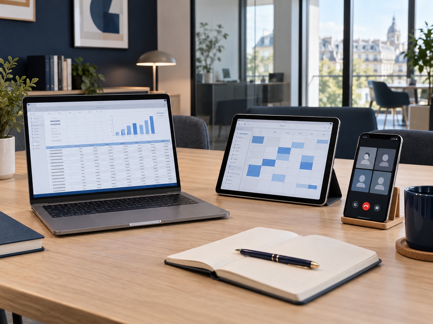 Illustration des outils de bureautique, de calendrier et de collaboration.